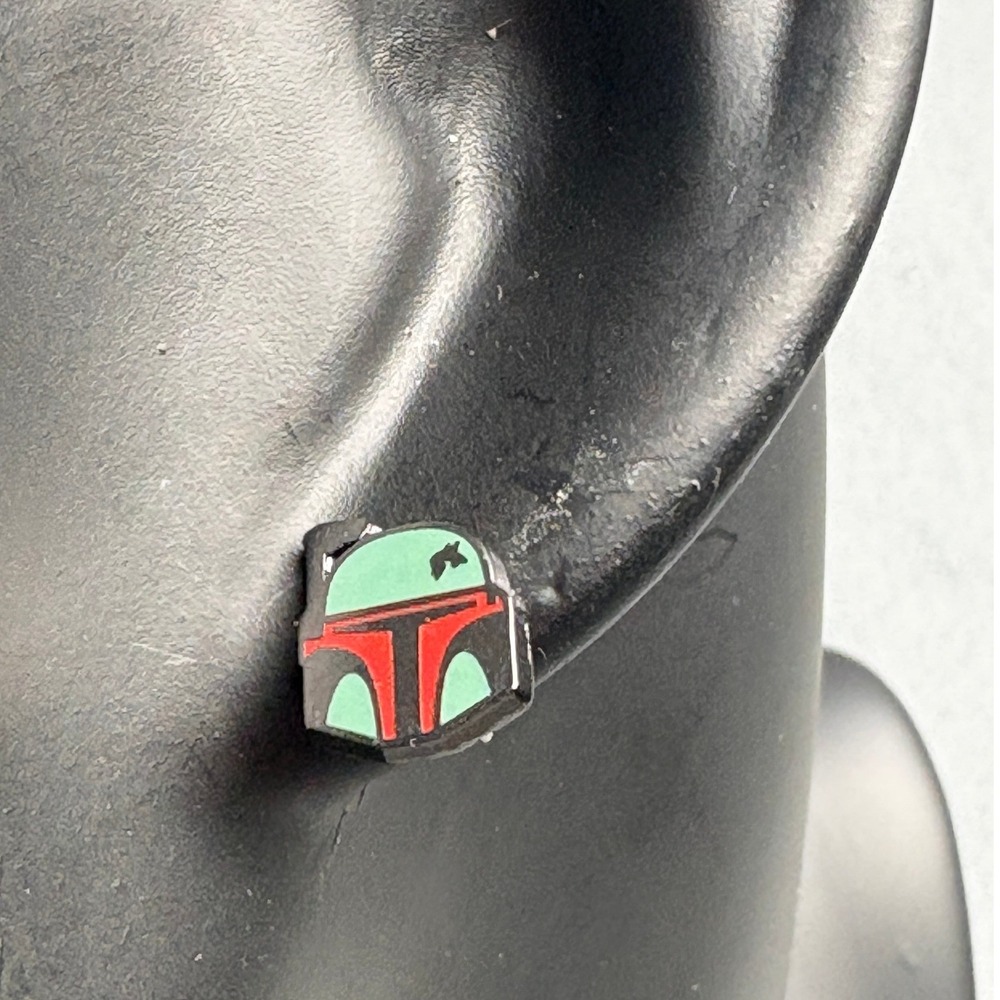 Star Wars Boba Fett Helmet Stud Earrings Mandalorian Bounty Hunter Green Red LFL